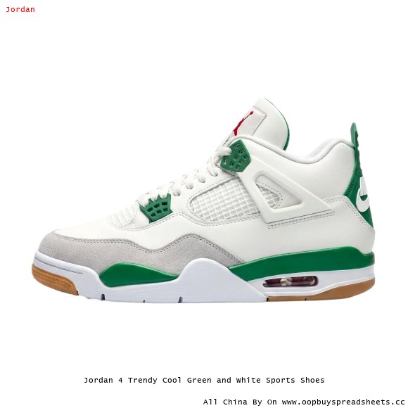 Jordan 4 Trendy Cool Green and White Sports Shoes
