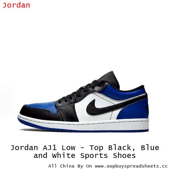 Jordan AJ1 Low - Top Black, Blue and White Sports Shoes