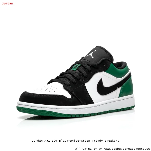 Jordan AJ1 Low Black-White-Green Trendy Sneakers