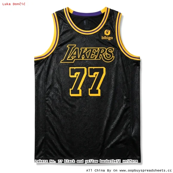 Lakers No. 77 black and yellow basketball uniform