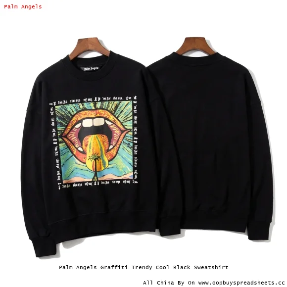 Palm Angels Graffiti Trendy Cool Black Sweatshirt