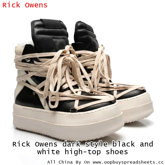 Rick Owens dark style black and white high-top shoes