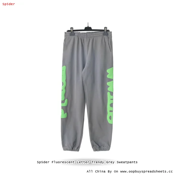 Sp5der Fluorescent Letter Trendy Grey Sweatpants
