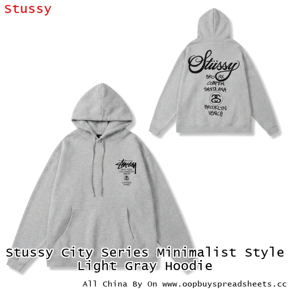 Stussy City Series Minimalist Style Light Gray Hoodie
