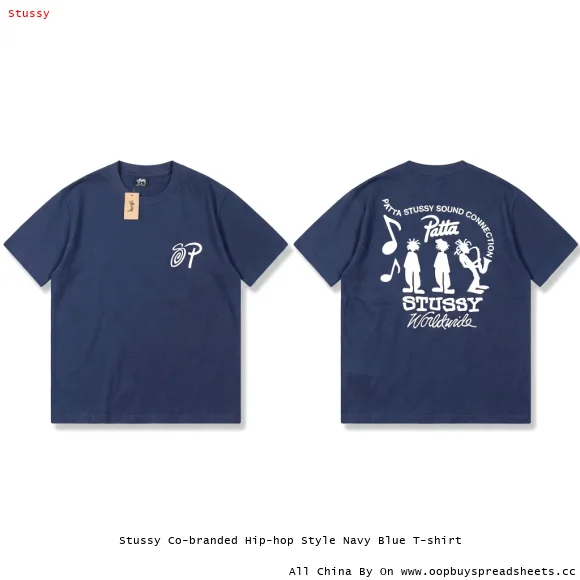Stussy Co-branded Hip-hop Style Navy Blue T-shirt