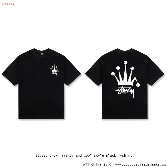 Stussy Crown Trendy and Cool Style Black T-shirt