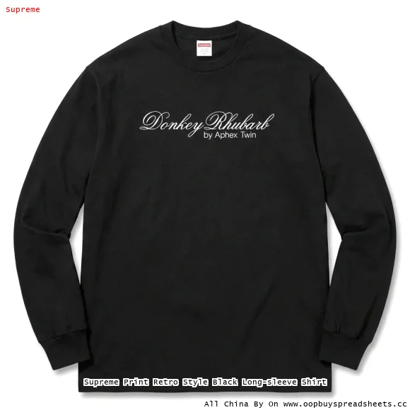 Supreme Print Retro Style Black Long-sleeve Shirt