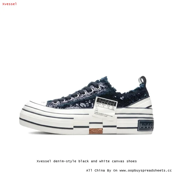 Xvessel denim-style black and white canvas shoes