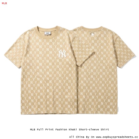 MLB Full Print Fashion Khaki Short-sleeve Shirt