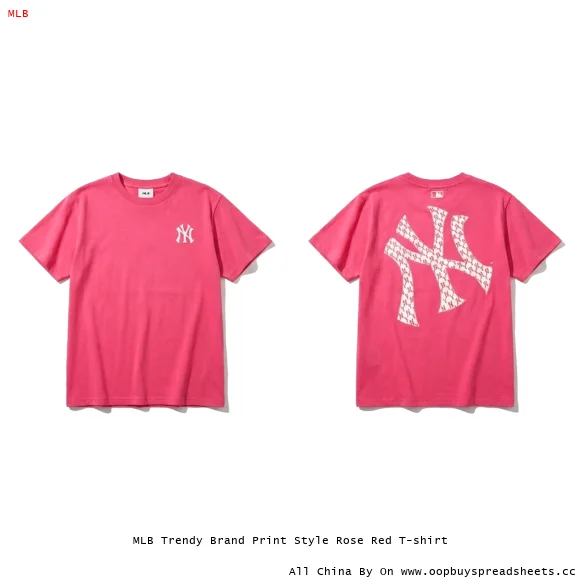 MLB Trendy Brand Print Style Rose Red T-shirt