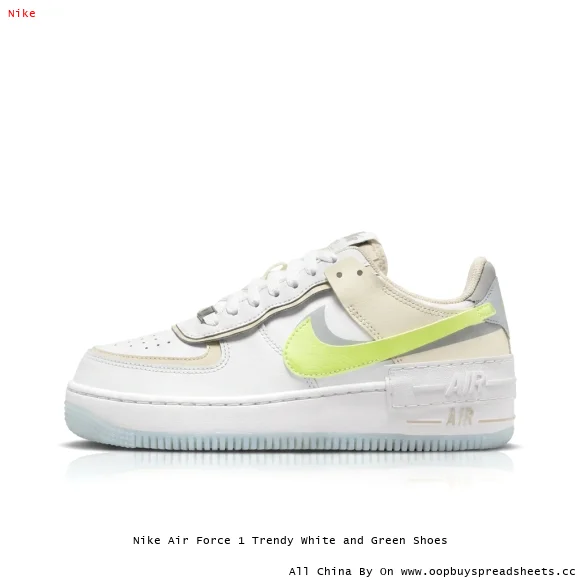 Nike Air Force 1 Trendy White and Green Shoes