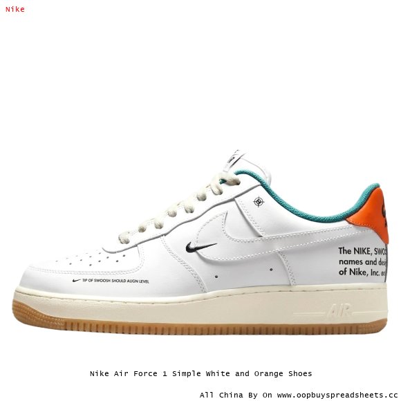 Nike Air Force 1 Simple White and Orange Shoes