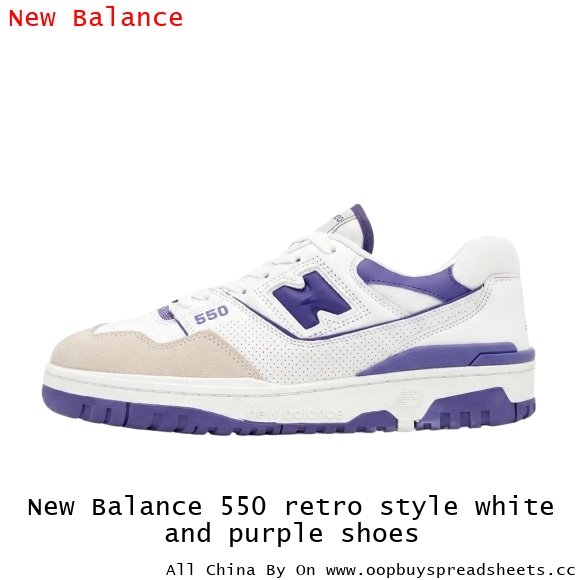 New Balance 550 retro style white and purple shoes