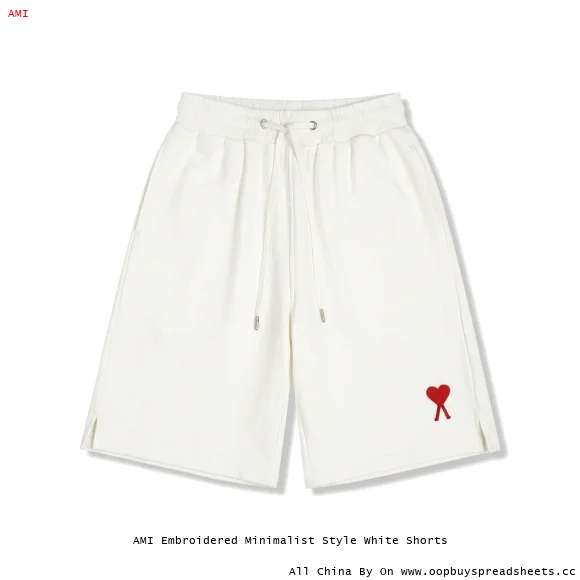 AMI Embroidered Minimalist Style White Shorts