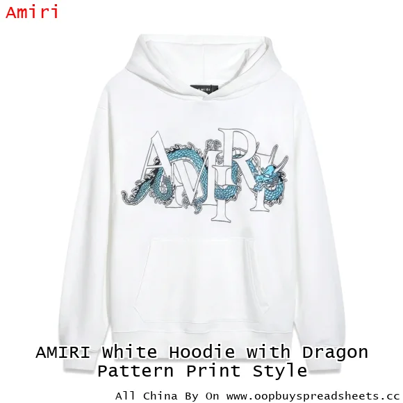 AMIRI White Hoodie with Dragon Pattern Print Style
