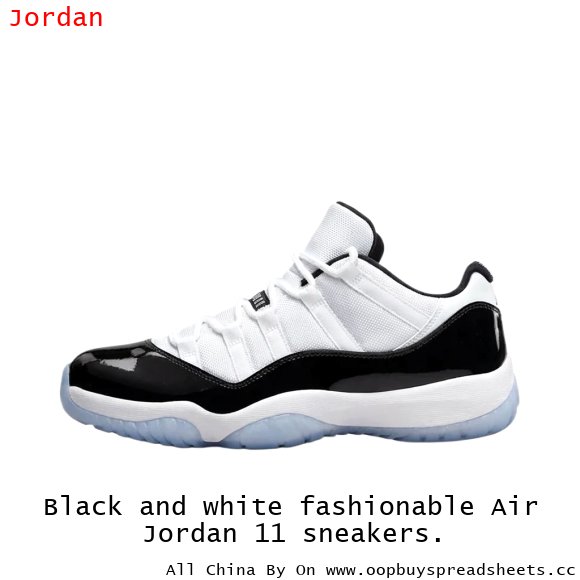 Black and white fashionable Air Jordan 11 sneakers.