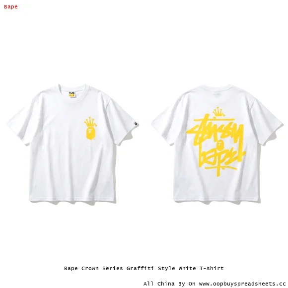 Bape Crown Series Graffiti Style White T-shirt