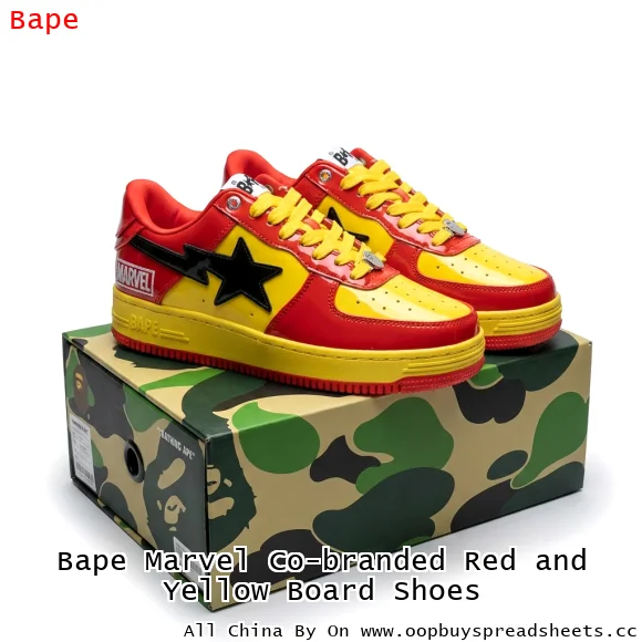 Bape Marvel Co-branded Red and Yellow Board Shoes