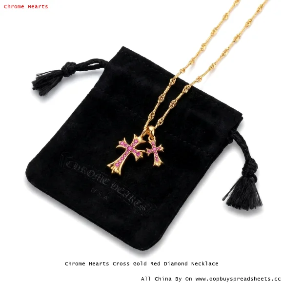Chrome Hearts Cross Gold Red Diamond Necklace