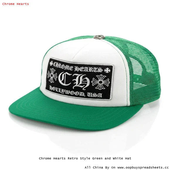 Chrome Hearts Retro Style Green and White Hat