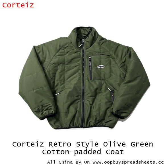 Corteiz Retro Style Olive Green Cotton-padded Coat