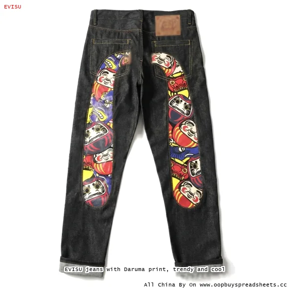 EVISU jeans with Daruma print, trendy and cool
