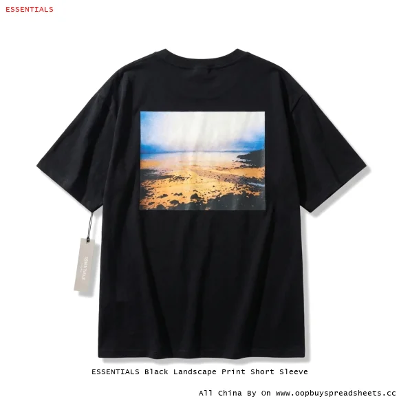 ESSENTIALS Black Landscape Print Short Sleeve