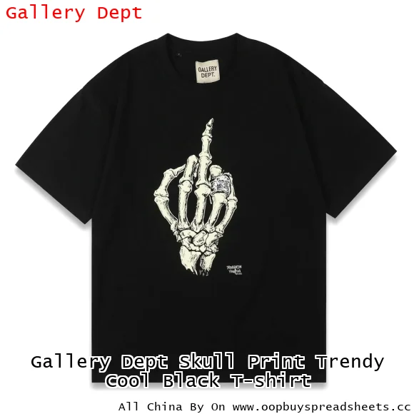 Gallery Dept Skull Print Trendy Cool Black T-shirt