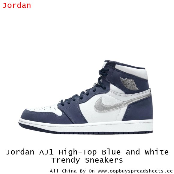 Jordan AJ1 High-Top Blue and White Trendy Sneakers