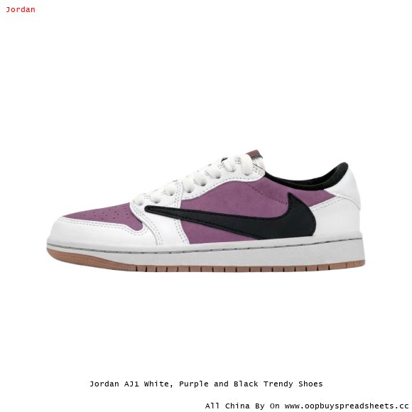 Jordan AJ1 White, Purple and Black Trendy Shoes