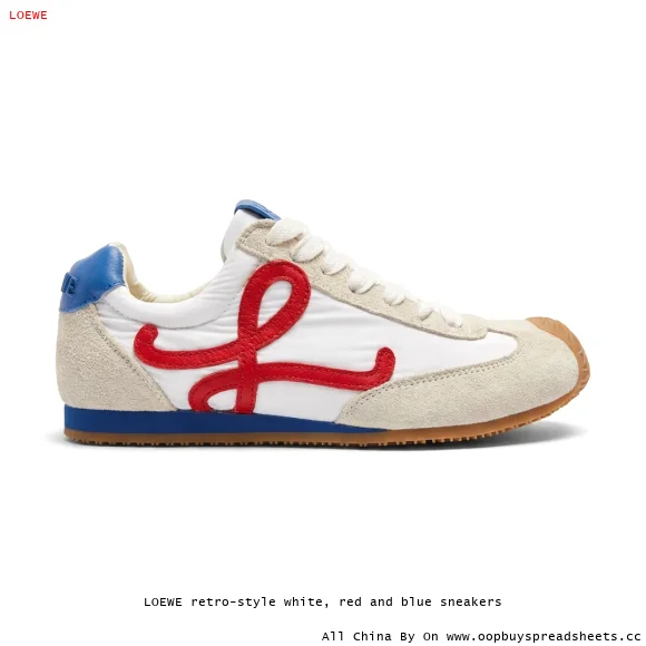 LOEWE retro-style white, red and blue sneakers