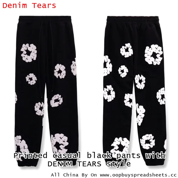 Printed casual black pants with DENIM TEARS style