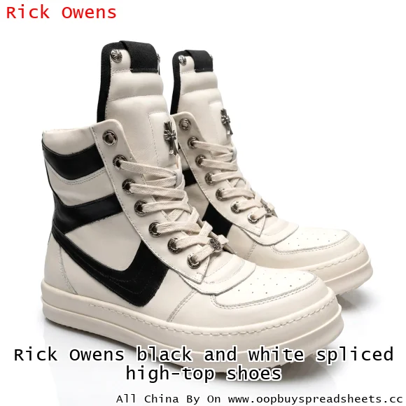Rick Owens black and white spliced high-top shoes