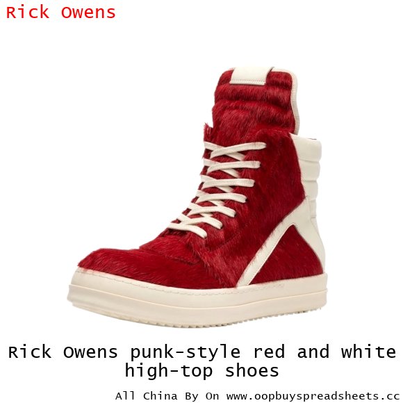 Rick Owens punk-style red and white high-top shoes
