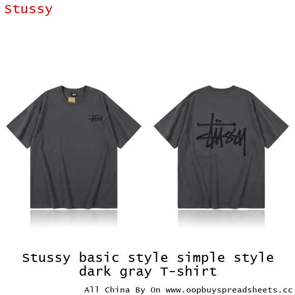Stussy basic style simple style dark gray T-shirt
