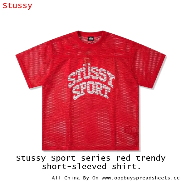Stussy Sport series red trendy short-sleeved shirt.