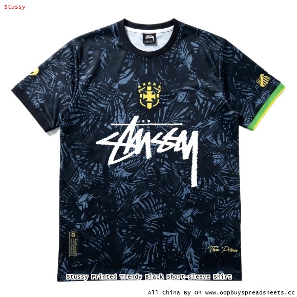 Stussy Printed Trendy Black Short-sleeve Shirt