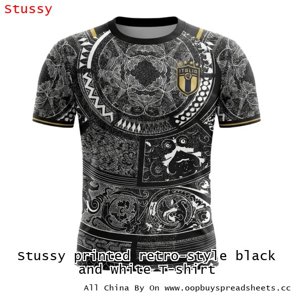 Stussy printed retro-style black and white T-shirt