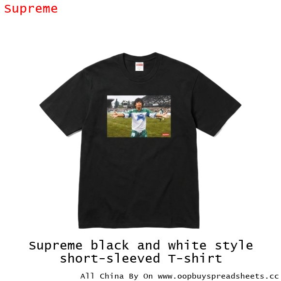 Supreme black and white style short-sleeved T-shirt