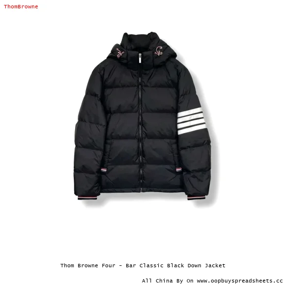 Thom Browne Four - Bar Classic Black Down Jacket