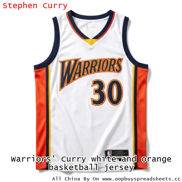 Warriors' Curry white and orange basketball jersey