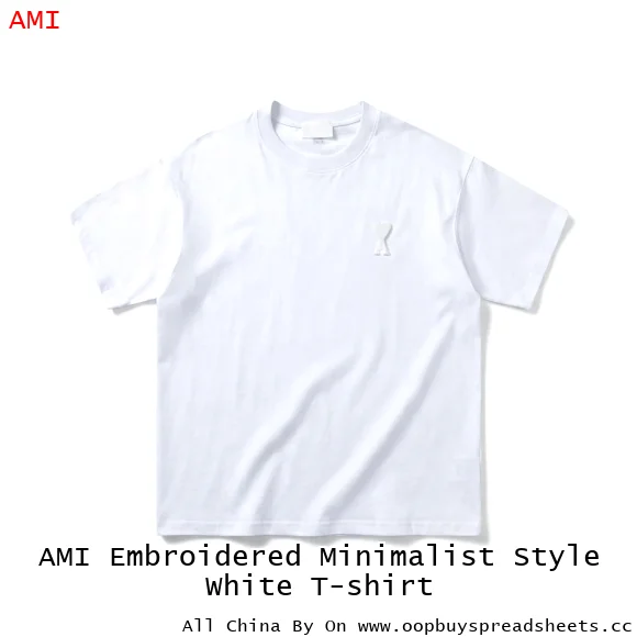 AMI Embroidered Minimalist Style White T-shirt