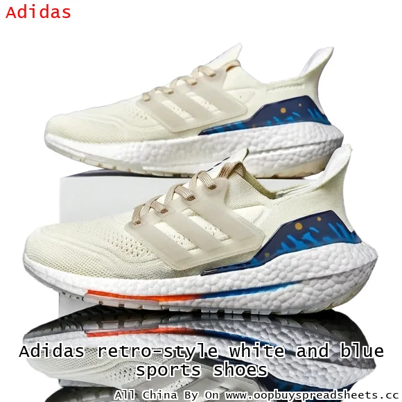 Adidas retro-style white and blue sports shoes