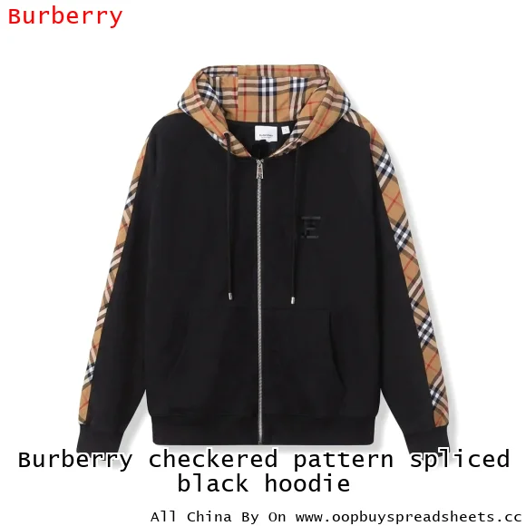 Burberry checkered pattern spliced black hoodie