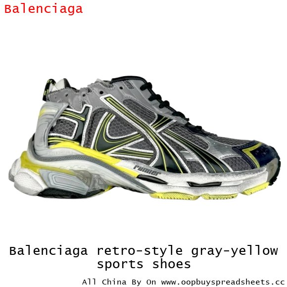 Balenciaga retro-style gray-yellow sports shoes