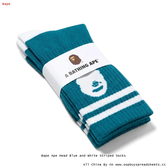 Bape Ape Head Blue and White Striped Socks