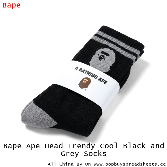 Bape Ape Head Trendy Cool Black and Grey Socks