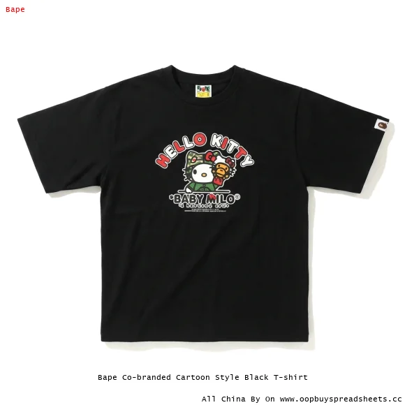 Bape Co-branded Cartoon Style Black T-shirt