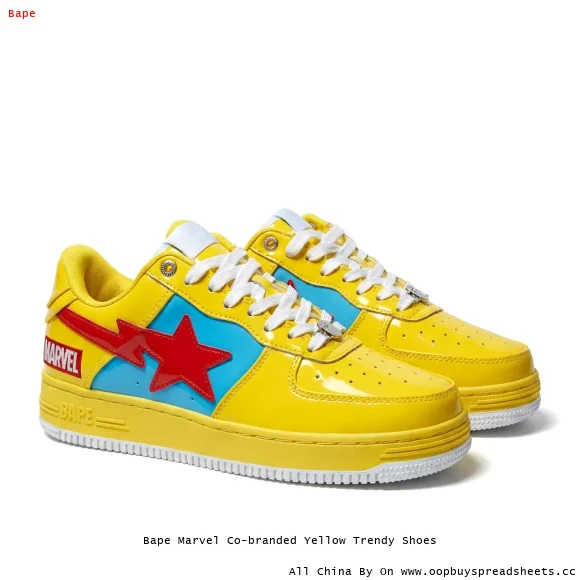 Bape Marvel Co-branded Yellow Trendy Shoes