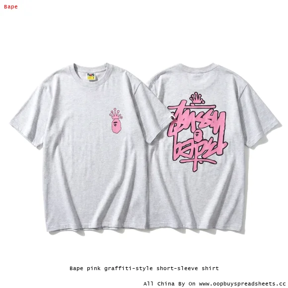 Bape pink graffiti-style short-sleeve shirt